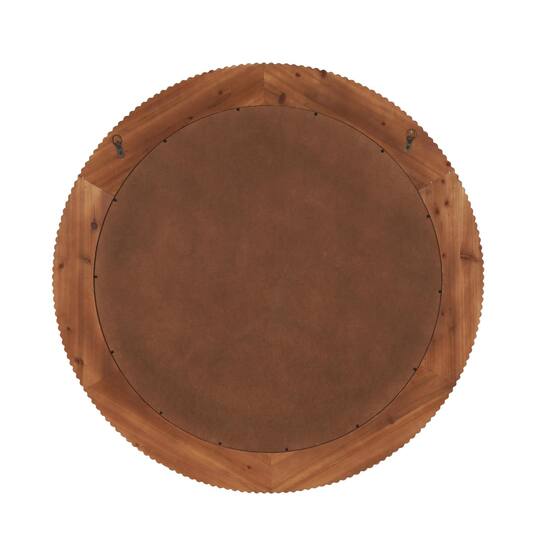 43" Brown Wood Fluted Room Wall Mirror with Scalloped Edge